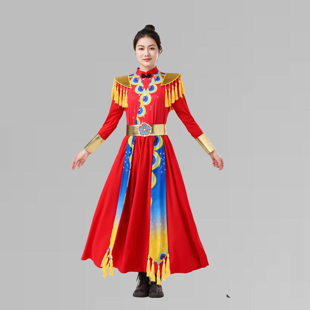 新款打鼓服女腰鼓盘鼓队喜庆演出舞台服锣鼓队秧歌服广场舞表演服