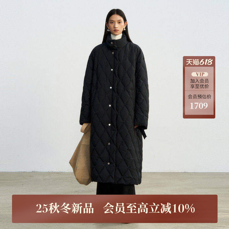 AIRIQI商场同款25冬新款双面穿立领菱格纹长款羽绒服女AX54YR030