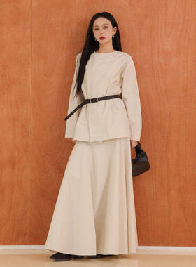 黑标BAIZHUO商场同款25秋新款经典圆领小衫+A字半裙套装AZ53TZ155