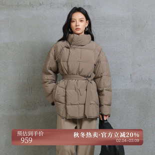 AIRIQI冬季新款新中式高领方格白鸭绒盘扣收腰羽绒服女AX44YR025