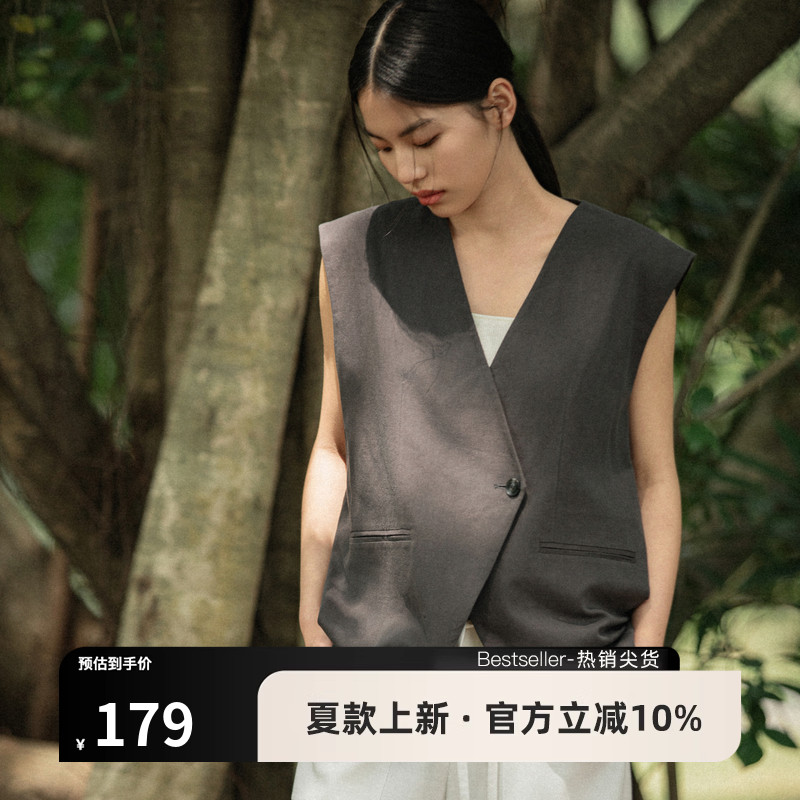 黑标BAIZHUO夏季新款中长款宽肩老钱风通勤马夹上衣AZ42M