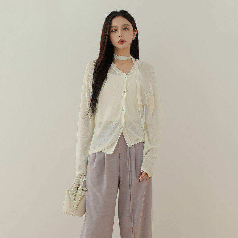 AIRIQI秋季新款宽松轻薄慵懒风外搭长袖针织短款开衫AH43K