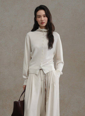 黑标BAIZHUO商场同款25冬新款松弛感高领下开叉针织开衫AZ54KS354