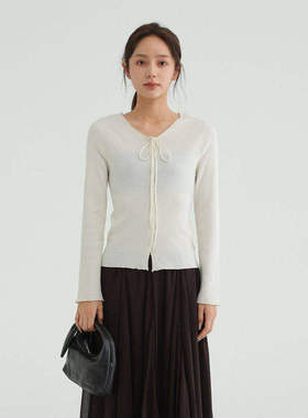 AIRIQI商场同款25秋新款慵懒风氛围感修身系带针织开衫AH53KS072