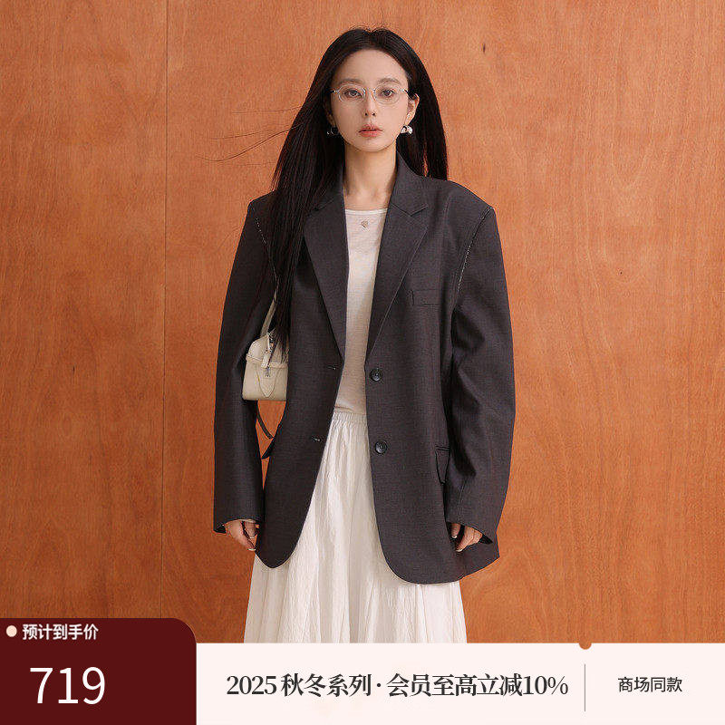AIRIQI商场同款25秋新款小翻领简约宽松廓形西装外套女AY5