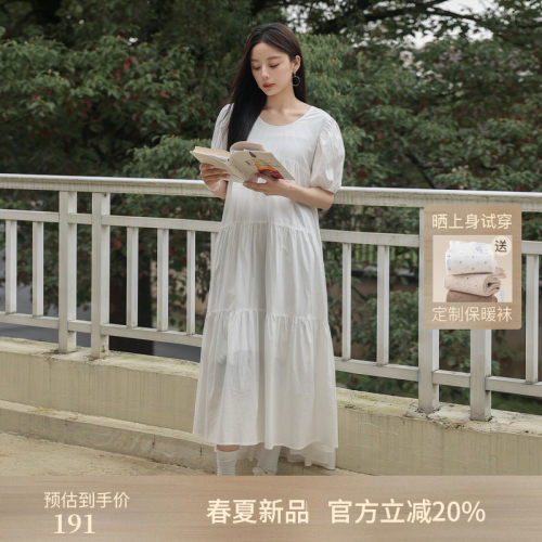 AIRIQI夏季新款简约泡泡袖不规则设计夏日绝美小连衣裙AY52LQ183