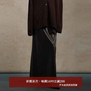 黑标BAIZHUO商场同款 叠片高腰后开叉PU半身裙女AZ54BQ218 25冬新款