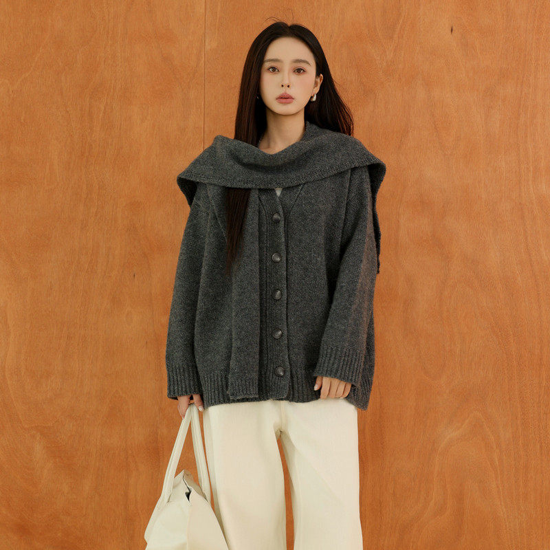 黑标BAIZHUO商场同款25冬新款可拆卸披肩羊毛针织开衫女AZ