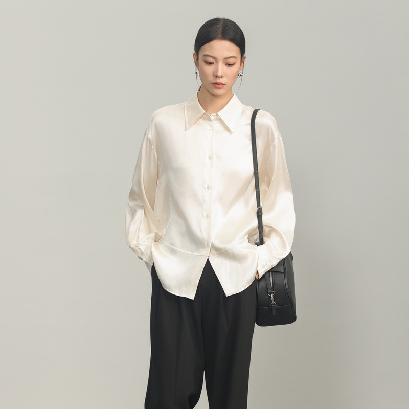 黑标BAIZHUO春季新款极简风结构分割设计感通勤天丝衬衫AZ4