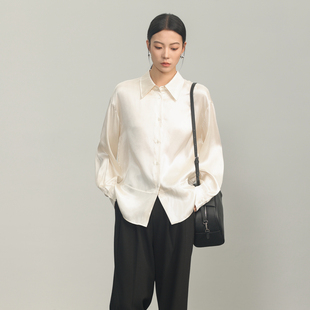 黑标BAIZHUO春季新款极简风结构分割设计感通勤天丝衬衫AZ44CS229