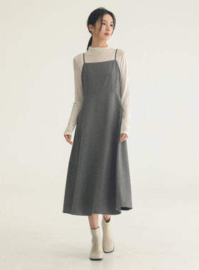 AIRIQI冬季新款格雷系简约气质A字廓形羊毛吊带连衣裙女AH44LQ366