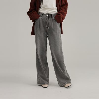 AIRIQI春季新款高腰阔腿牛仔裤