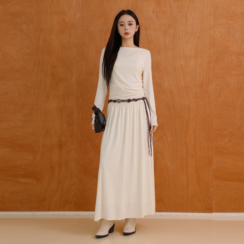 AIRIQI商场同款25冬新款休闲松弛感碎褶长袖针织连衣裙AH5