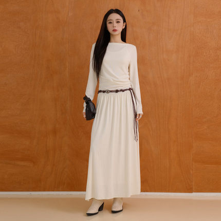 AIRIQI商场同款25冬新款休闲松弛感碎褶长袖针织连衣裙AH54LQ172