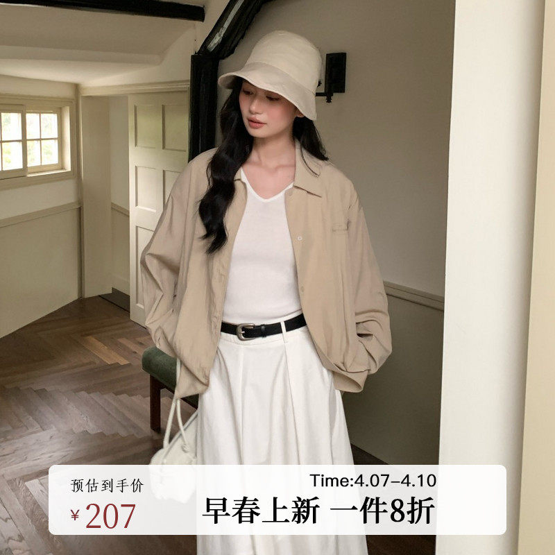 AIRIQI春季新款微皱肌理松弛感翻领落肩袖廓形天丝衬衫AY51