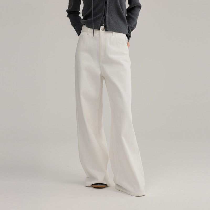 AIRIQI春季新款休闲高腰百搭显瘦直筒全棉白色牛仔裤女AI51