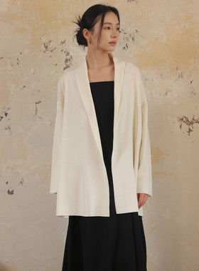 黑标BAIZHUO春季新款极简松弛感腰带设计感落肩针织衫女AZ51KS249