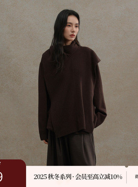 黑标BAIZHUO商场同款25冬新款可拆卸围巾V领针织开衫女AZ54KS344
