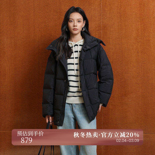 AIRIQI冬季新款休闲宽松百搭泡芙立领连帽短款羽绒服女AX44YR175