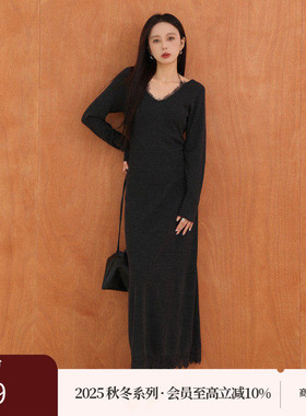 AIRIQI商场同款25秋新款法式浪漫蕾丝拼接针织连衣裙女AH53LQ239