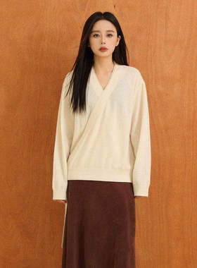 黑标BAIZHUO商场同款25冬新款新中式交叠V领针织开衫女AZ54KS195