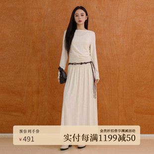 AIRIQI商场同款25冬新款休闲松弛感碎褶长袖针织连衣裙AH54LQ172