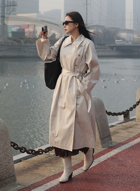 黑标BAIZHUO春季新款复古立领腰带收腰休闲通勤风衣外套AZ51FY322