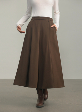 黑标BAIZHUO春季新款休闲简约微A压褶伞裙橡筋腰半身裙AZ44BQ472