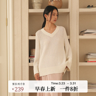 针织衫 宽松V领套头垂感慵懒风全棉长袖 女AH51MS348 新款 AIRIQI春季