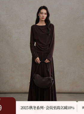 AIRIQI商场同款25冬新款慵懒风针织上衣+压褶半裙套装女AH54TZ378
