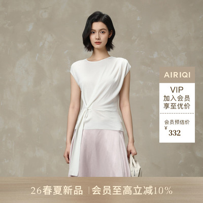 AIRIQI商场同款26夏新款斜系带设计圆领短袖天丝针织衫AH62MS255