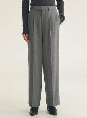 AIRIQI冬季新款休闲通勤百搭直筒褶皱羊毛西装休闲裤女AH44CK306