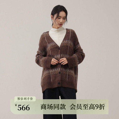 AIRIQI25冬新款V领廓形针织开衫