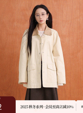 AIRIQI商场同款25秋新款拼色翻领复古廓形工装风外套女AY53WT241