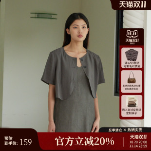 圆领西装 休闲简约宽松截短式 外套女AZ42XZ077 新款 黑标BAIZHUO夏季