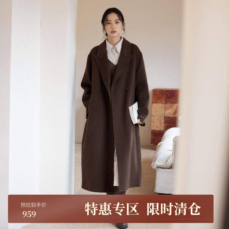 黑标BAIZHUO冬季新款老钱风宽松落肩羊毛双面呢毛呢外套AZ4