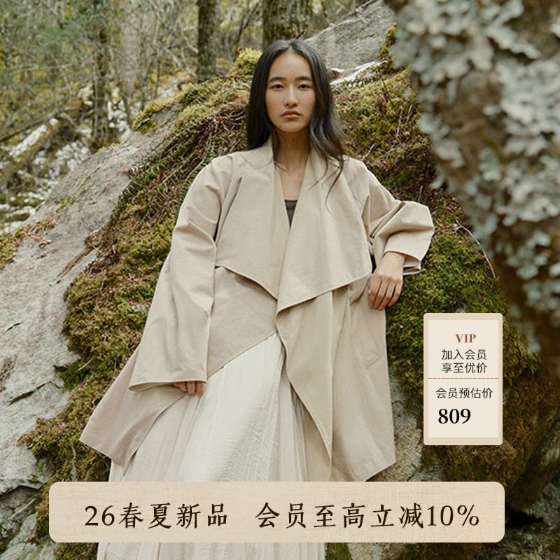 AIRIQI商场同款26春新款休闲简约不对称斜襟系带风衣女AH61FY248 - 实物图