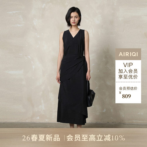 AIRIQI26夏新款堆褶背心连衣裙