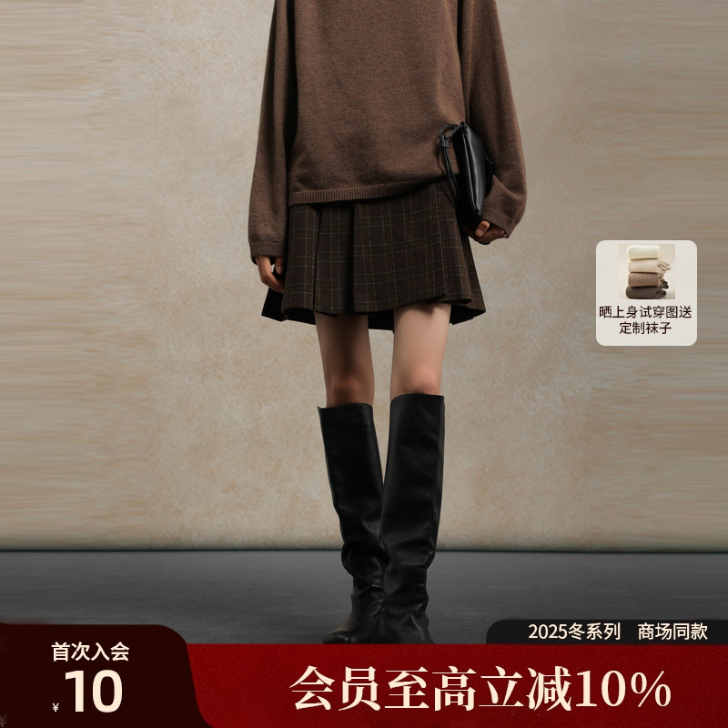 AIRIQI25冬新款复古格纹半身裙