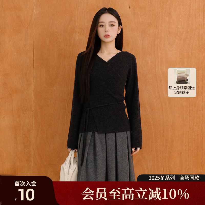 AIRIQI25冬季新款显瘦v领针织衫