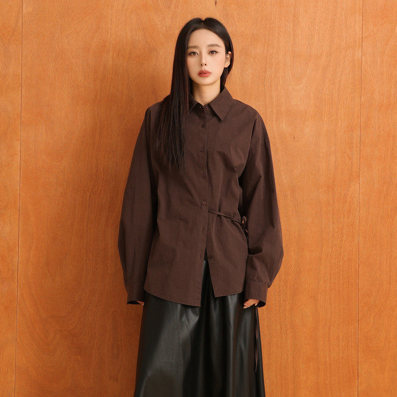 AIRIQI商场同款25冬新款廓形插肩设计感腰部系带衬衫女AY5