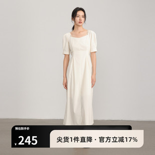 挂脖显瘦连衣裙AH42LQ213 AIRIQI夏季 新款 法式 优雅方领收腰灯笼袖