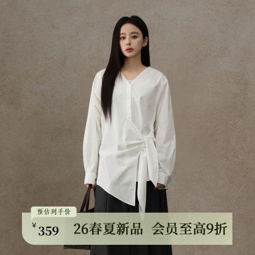 AIRIQI26春新款V领系带长袖衬衫