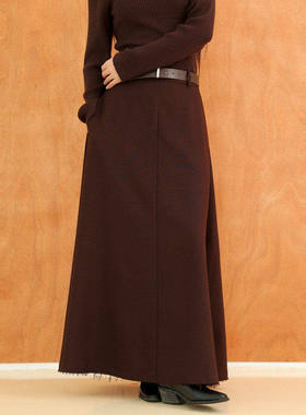 黑标BAIZHUO商场同款25冬新款简约高腰大摆羊毛半身裙AZ54BQ222