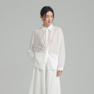 简约宽松扭结长袖 25夏新款 黑标BAIZHUO 衬衣AZ52CS198 商场同款