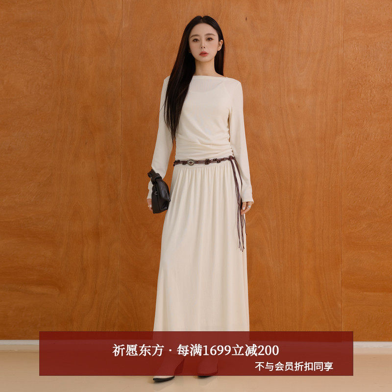 AIRIQI商场同款25冬新款休闲松弛感碎褶长袖针织连衣裙AH5
