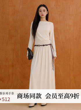 AIRIQI商场同款25冬新款休闲松弛感碎褶长袖针织连衣裙AH54LQ172