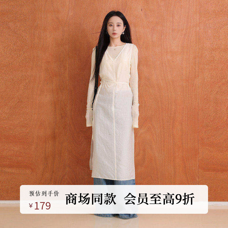 AIRIQI商场同款25秋新款系带收腰设计感V领背心连衣裙AY5