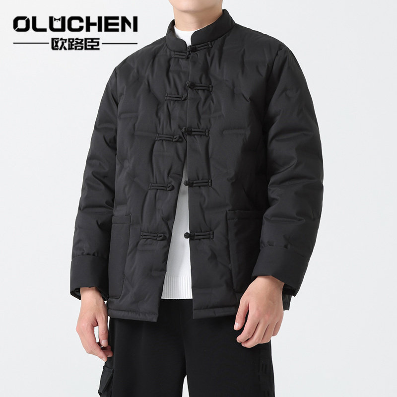 OULUCHEN中国风轻薄羽绒服男士复古盘扣冬季新款中式休闲唐装外套