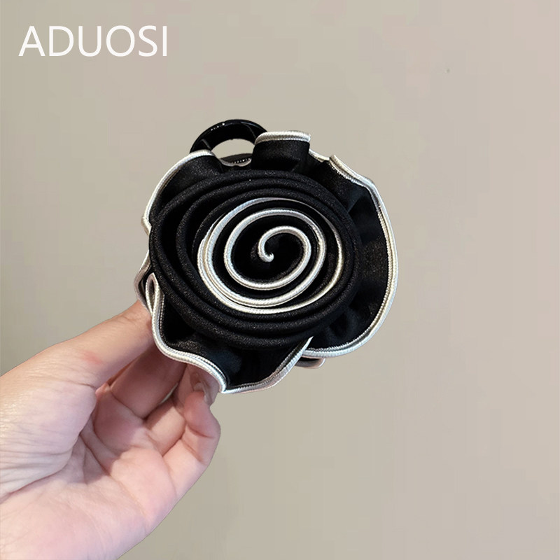 优雅黑色双面玫瑰花鲨鱼夹韩国缎面高级感气质盘发抓夹顶夹发夹女,饰品/流行首饰/时尚饰品新,发饰,淘宝优惠券,粉丝福利购,淘宝优惠卷